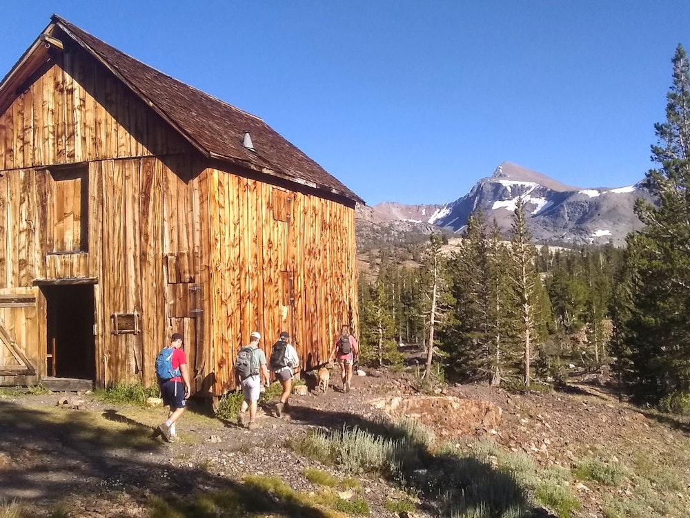 Familie komt aan bij een houten huis is Yosemite National Park