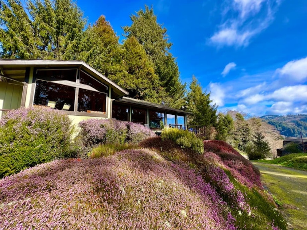 Kleines Ferienhaus mit Blumen in kalifornien