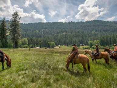 5727 USA Oregon wilderness lodge horses and landscape