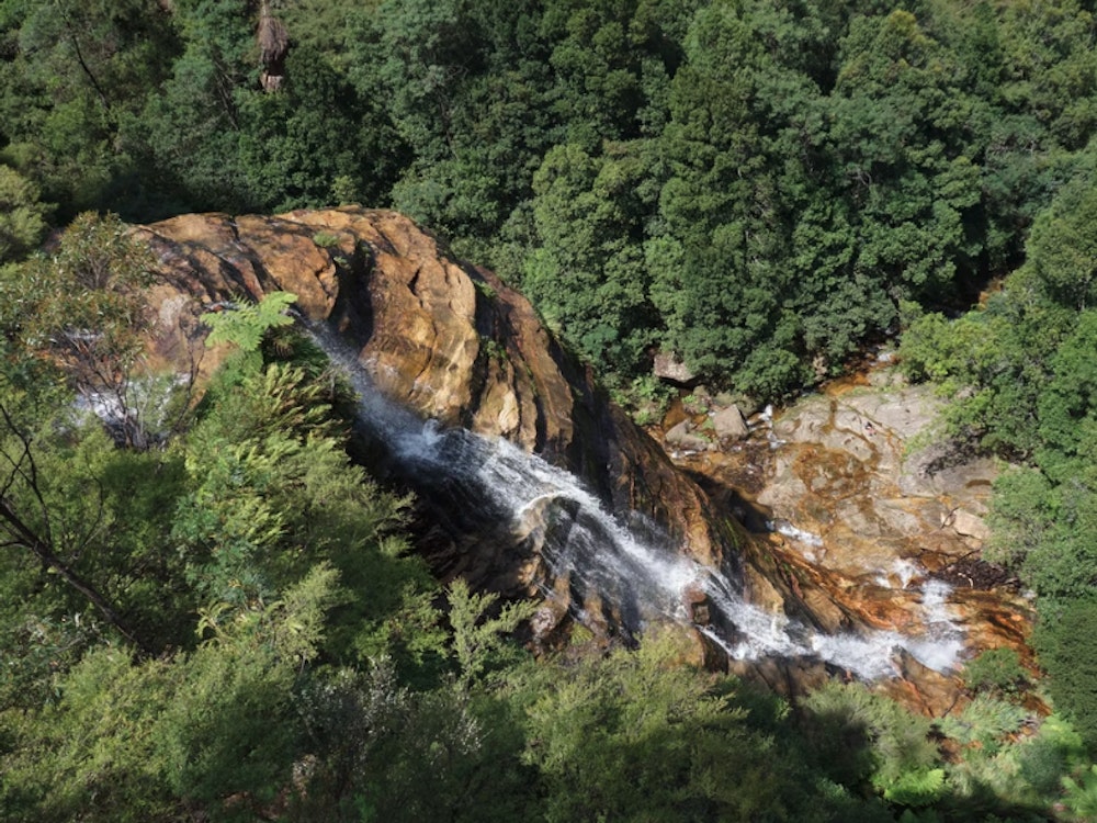 Vogelperspektive auf Wasserfall in Wentworth Falls, Blue Mountains
