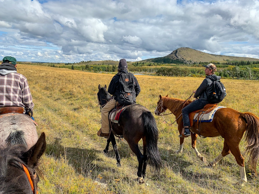 Gruppe reitet auf Pferden in Montana