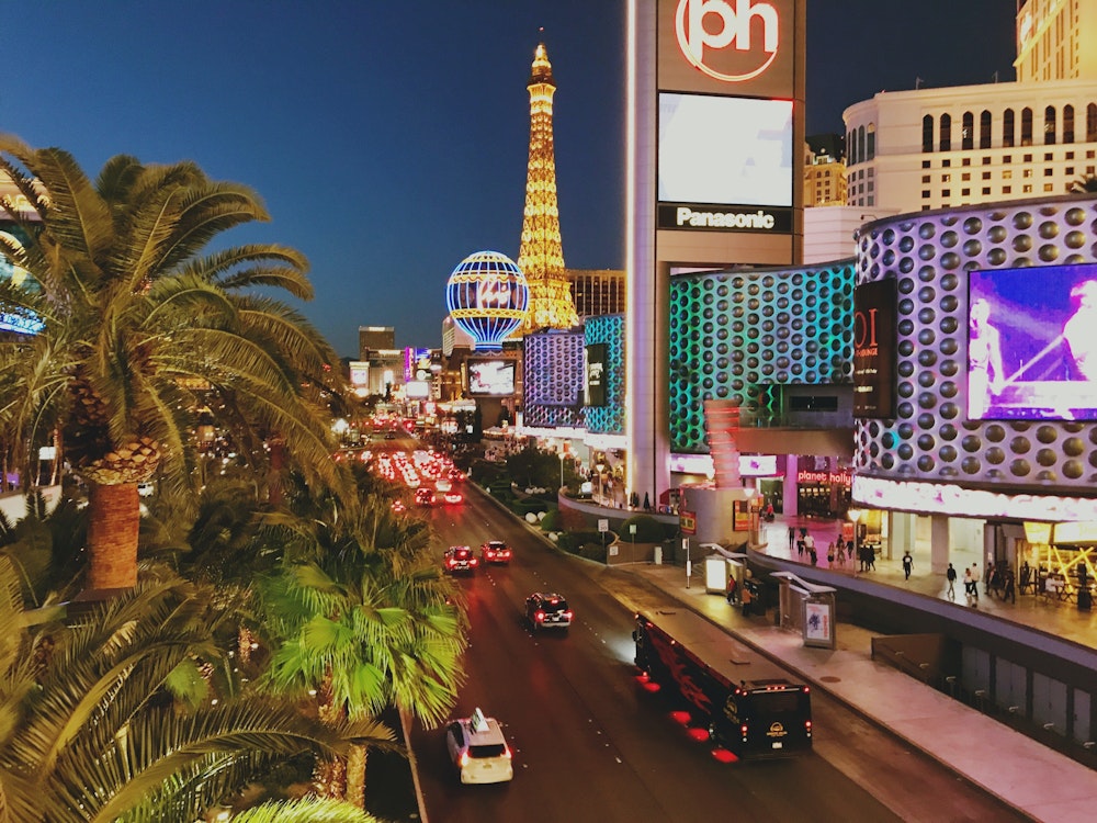 Nachteindruck auf den The Strip, Las Vegas | USA Urlaub