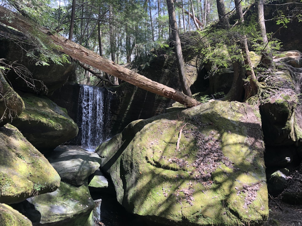 US Alabama Dismals Canyon rocks and waterfall