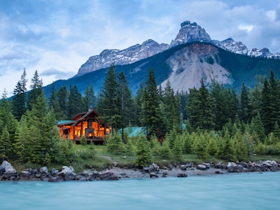 4 Cathedral Mountain Lodge with glacier fed river