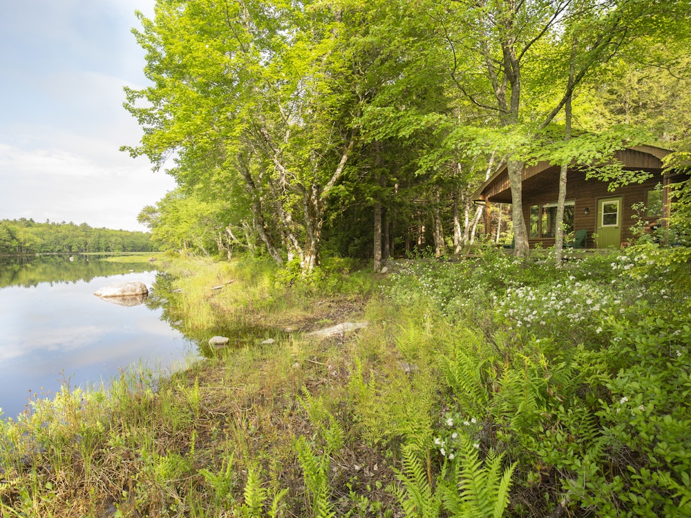 Hütte im Grünen an einem Fluss in Kanada