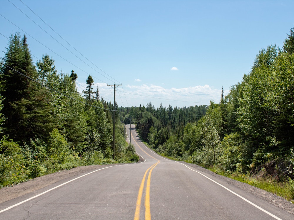 Von Bäumen gesäumte Straße in Kanada