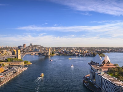Vogelperspektive auf den Hafen von Sydney