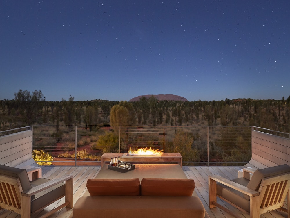 Unterkunft mit Terrasse und Blick auf den Uluru Nachthimmel