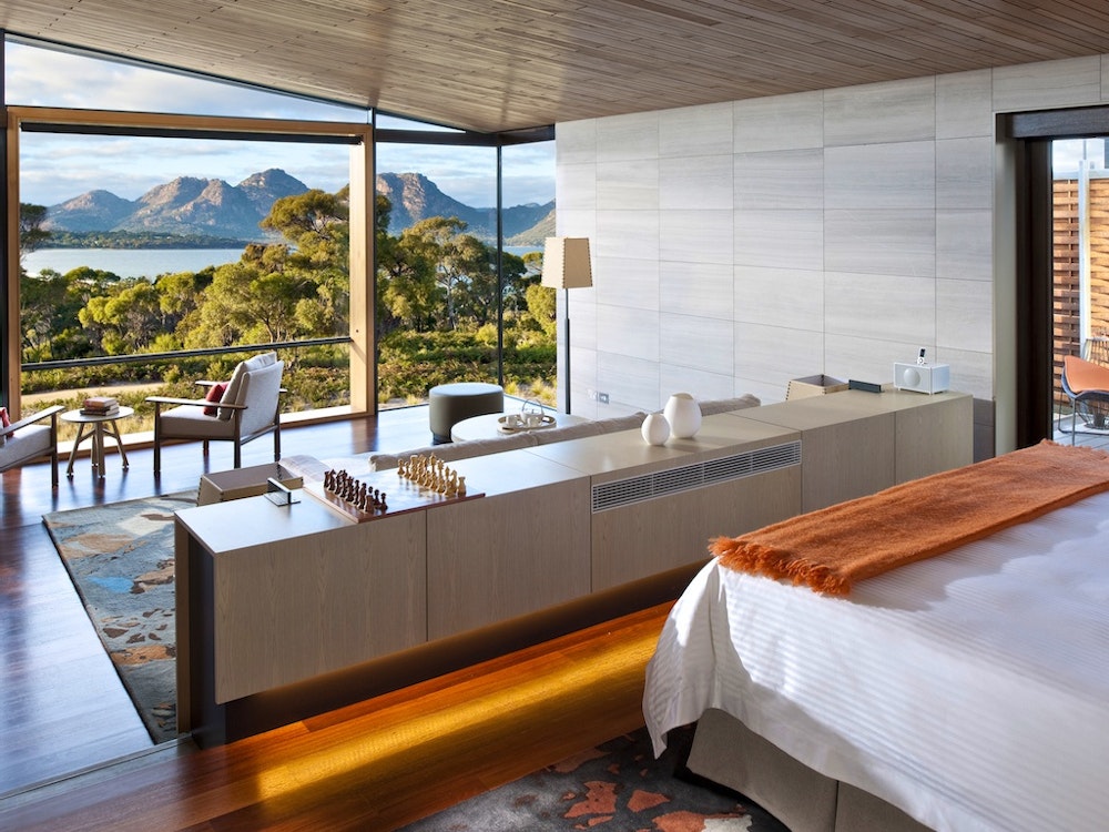 Luxus Hotelzimmer mit Blick auf die Küste von Tasmanien