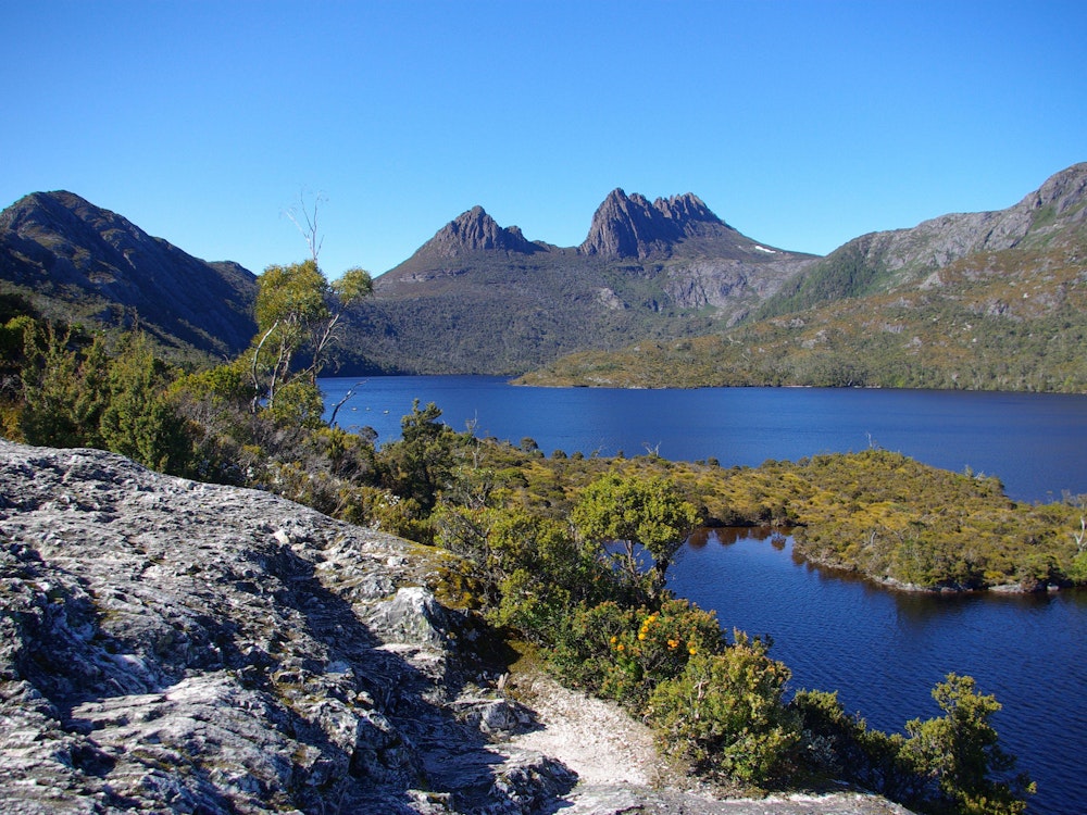 Uitzicht over Cradle Mountain en het prachtige Lake Saint Clair in Tasmanië