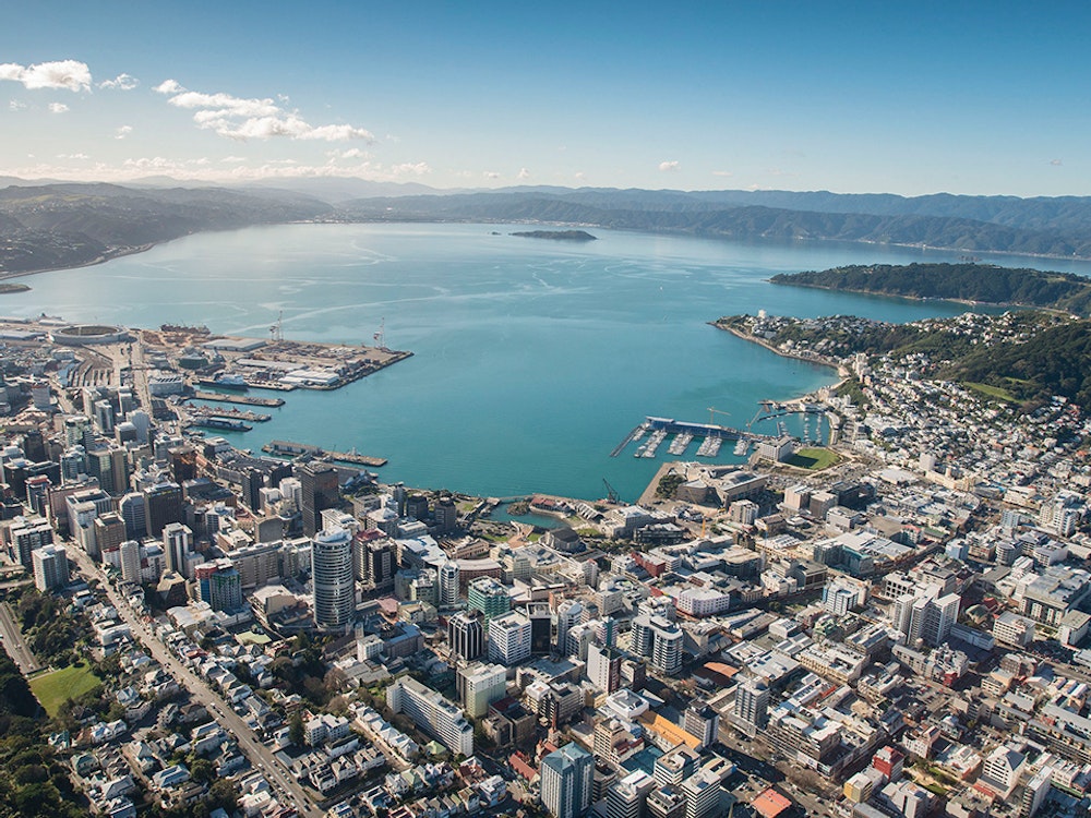 Luchtfoto van Wellington aan de haven