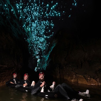 De glow worms binnenin de grotten van Waitomo in Nieuw-Zeeland
