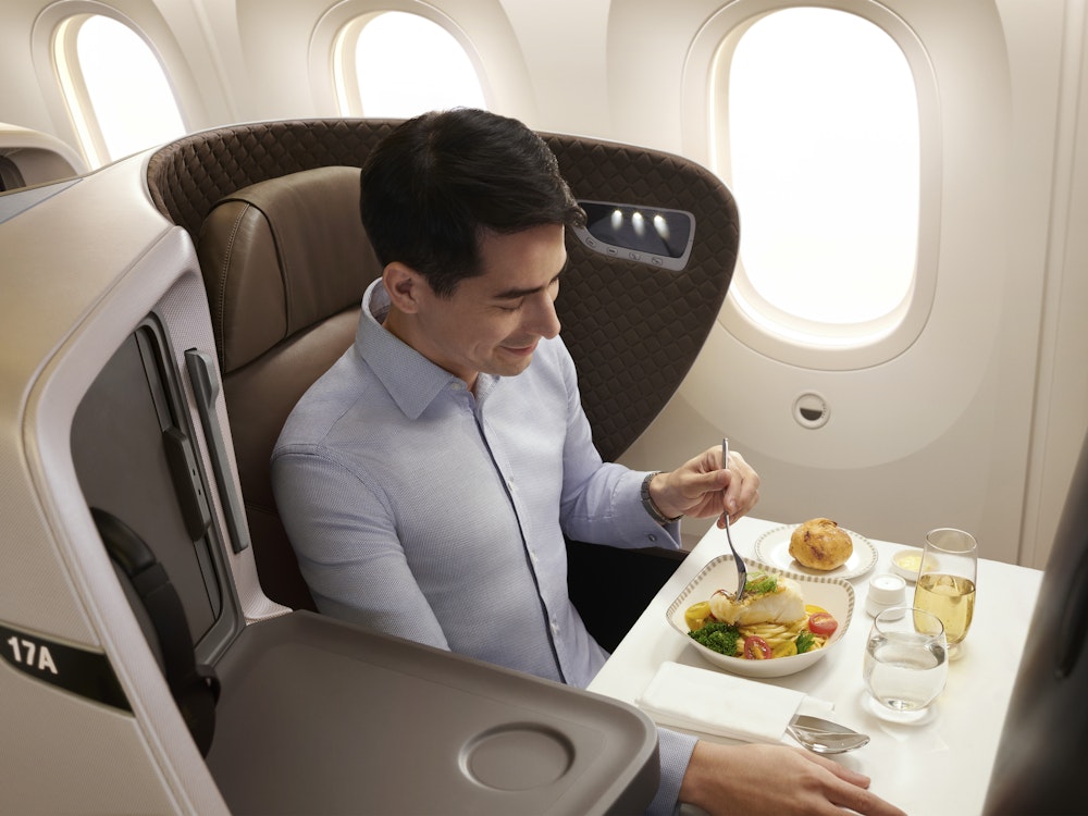 Essen in der Business-Class von Singapore Airlines