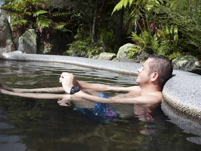 Soaking in a natural hot spring, Rotorua